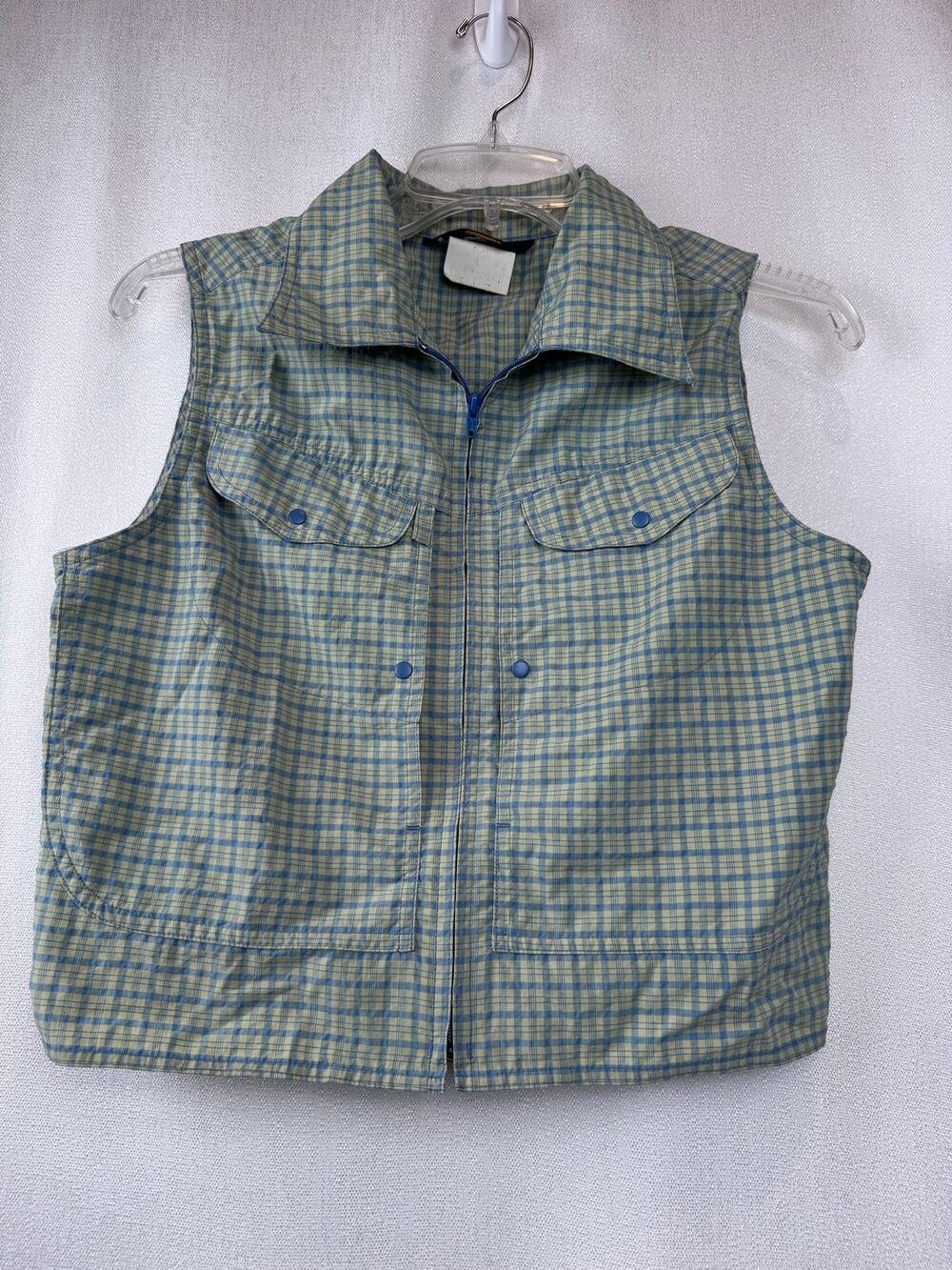 REI Vintage Plaid Vest XS Green Blue Outdoor Women's Casual Lightweight Layer